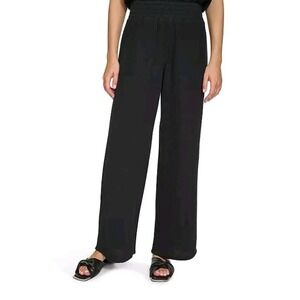 DKNY Women's Cotton Gauze Wide Leg Pant Large Large Black